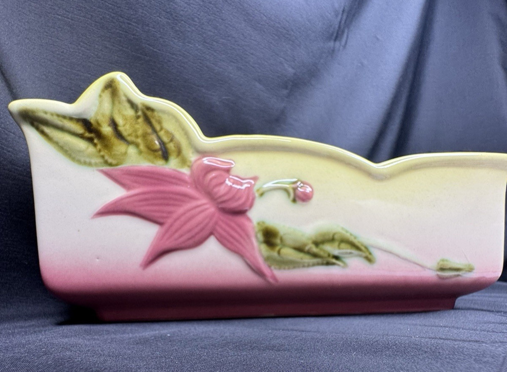 Vintage Hull Pottery Woodland Planter W14 “Dawn Rose” Pink Flower Chartreuse USA